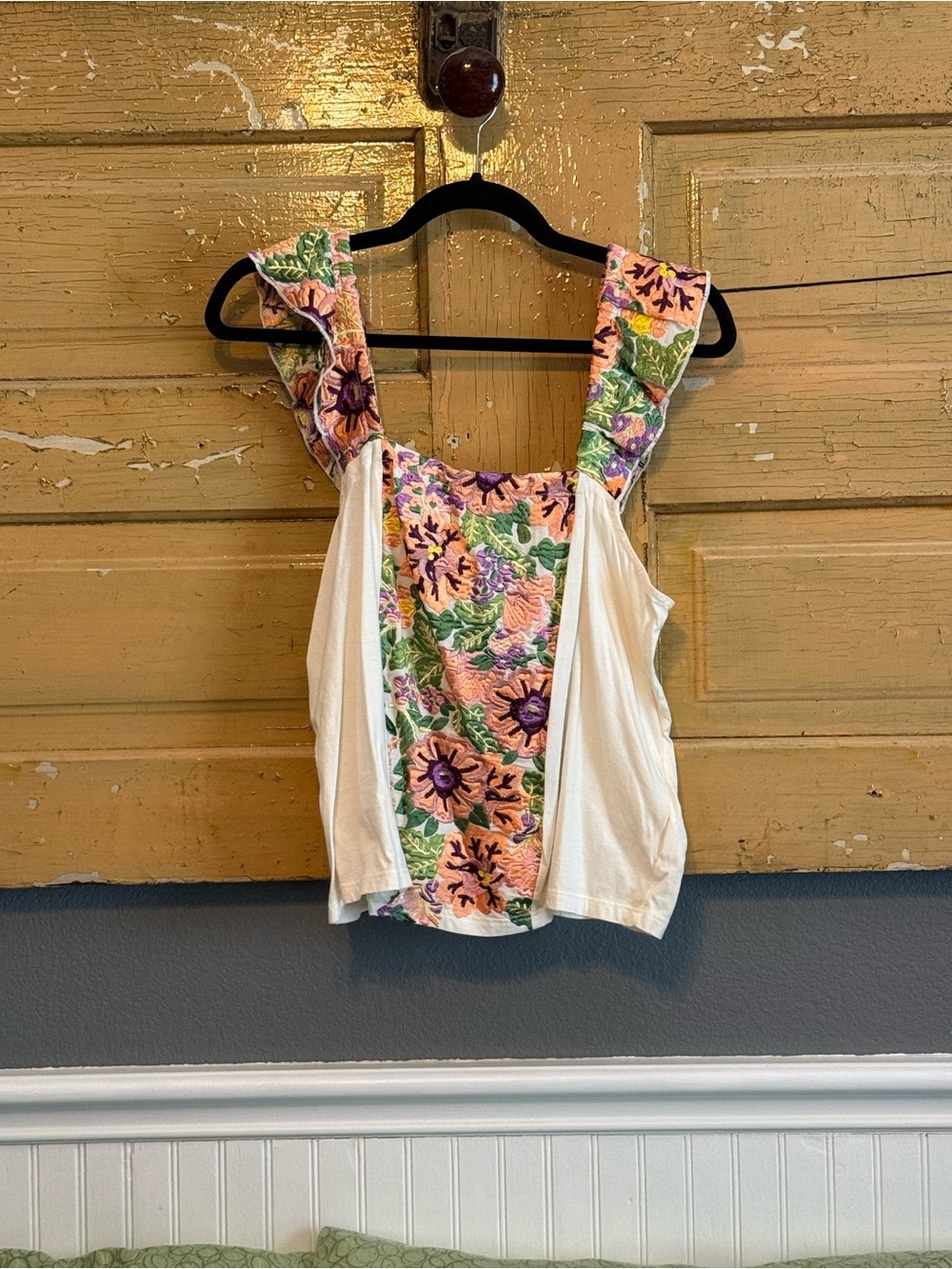 Anthropologie Floral Ruffle-Strap Camisole in Cream and Multicolor